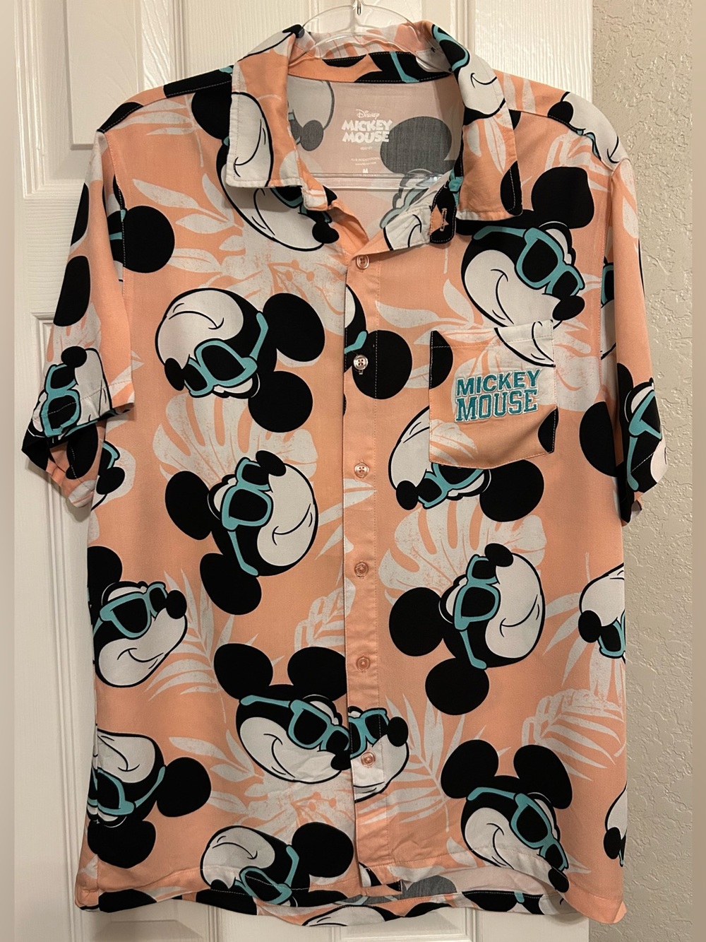 Disney Peach and Black Mickey Hawaiian Shirt